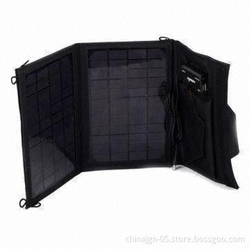 Foldable solar panel with 5.5V to 12V output, ideal for digital devices
